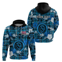 Custom Hawaii State Hoodie Tropical Flowers Mix Tartan Blue Version - Wonder Print Shop