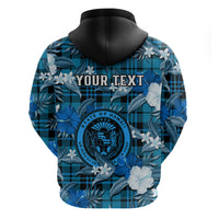 Custom Hawaii State Hoodie Tropical Flowers Mix Tartan Blue Version - Wonder Print Shop