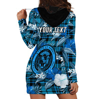 (Custom Personalised) Hawaii State Hoodie Dress Tropical Flowers Mix Tartan Blue Version - Wonder Print Shop