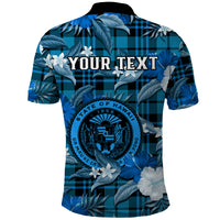 Custom Hawaii State Polo Shirt Tropical Flowers Mix Tartan Blue Version - Wonder Print Shop