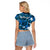 (Custom Personalised) Hawaii State Raglan Cropped T Shirt Tropical Flowers Mix Tartan Blue Version - Wonder Print Shop