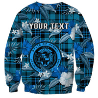 (Custom Personalised) Hawaii State Sweatshirt Tropical Flowers Mix Tartan Blue Version - Wonder Print Shop