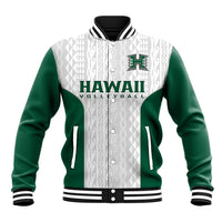 Hawaii Volleyball Baseball Jacket Hawaiian Kakau White Style - Wonder Print Shop