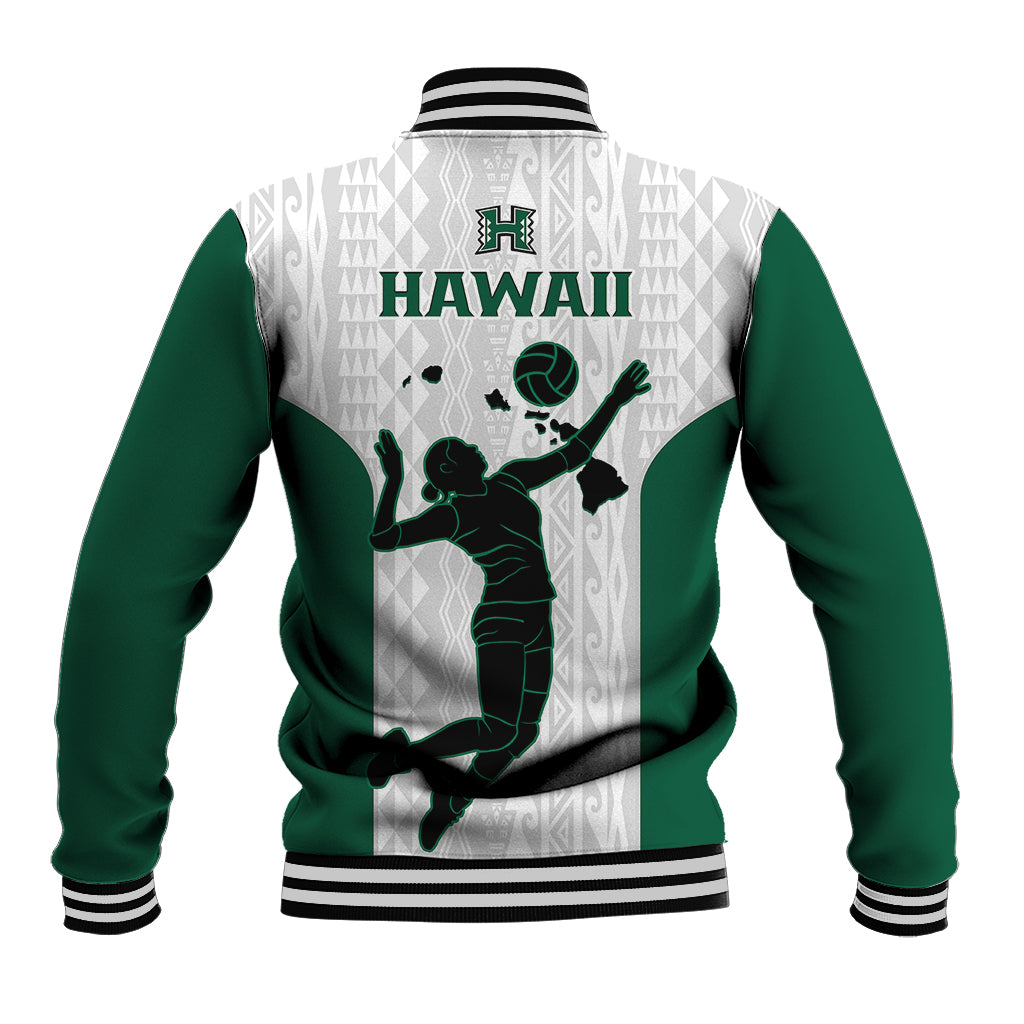 Hawaii Volleyball Baseball Jacket Hawaiian Kakau White Style - Wonder Print Shop
