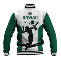 Hawaii Volleyball Baseball Jacket Hawaiian Kakau White Style - Wonder Print Shop