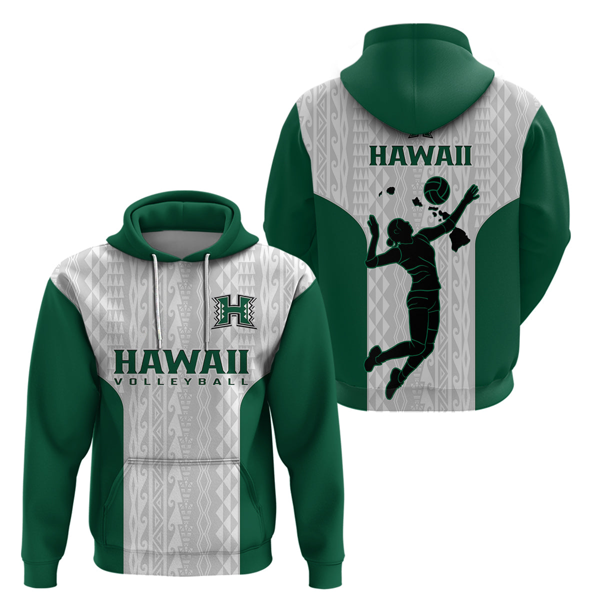 Hawaii Volleyball Hoodie Hawaiian Kakau White Style - Wonder Print Shop