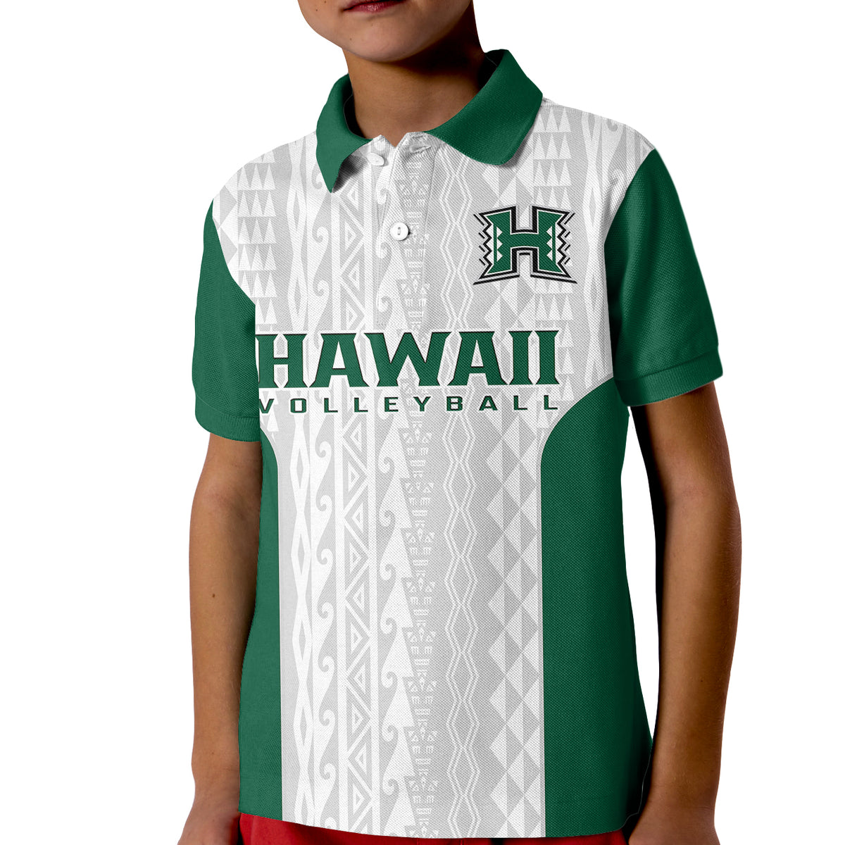 Hawaii Volleyball Polo Shirt for Kid Hawaiian Kakau White Style - Wonder Print Shop