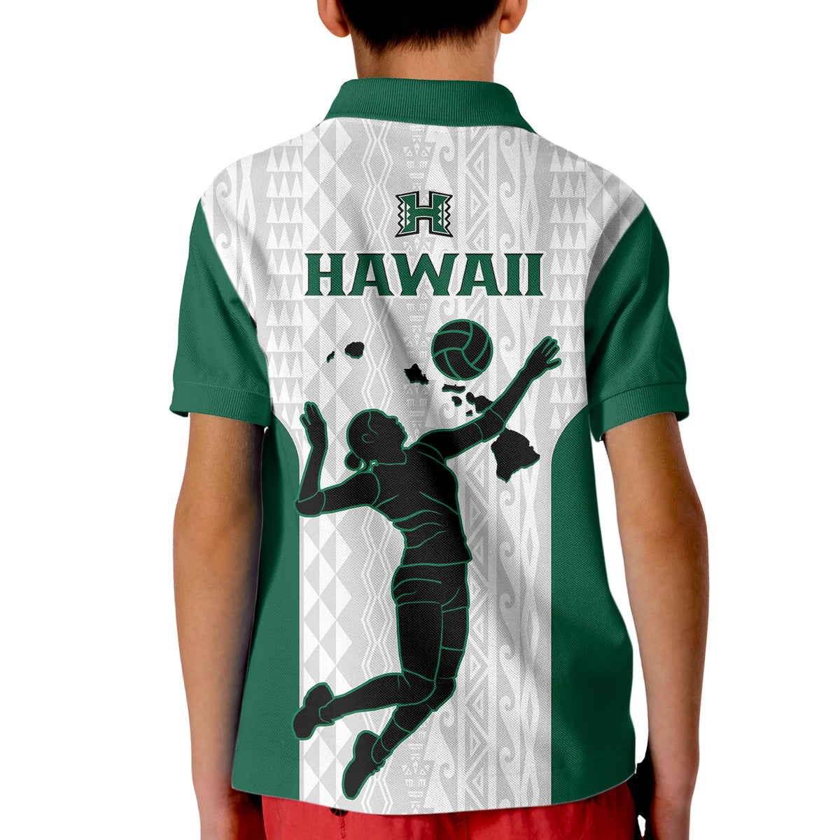 Hawaii Volleyball Polo Shirt for Kid Hawaiian Kakau White Style - Wonder Print Shop