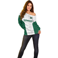 Hawaii Volleyball Off Shoulder Sweater Hawaiian Kakau White Style - Wonder Print Shop