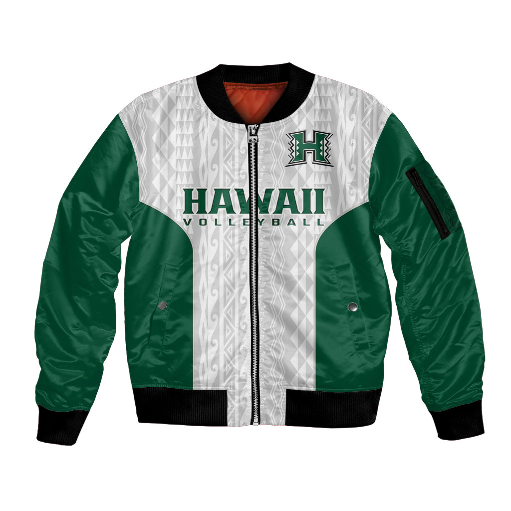 Hawaii Volleyball Sleeve Zip Bomber Jacket Hawaiian Kakau White Style - Wonder Print Shop