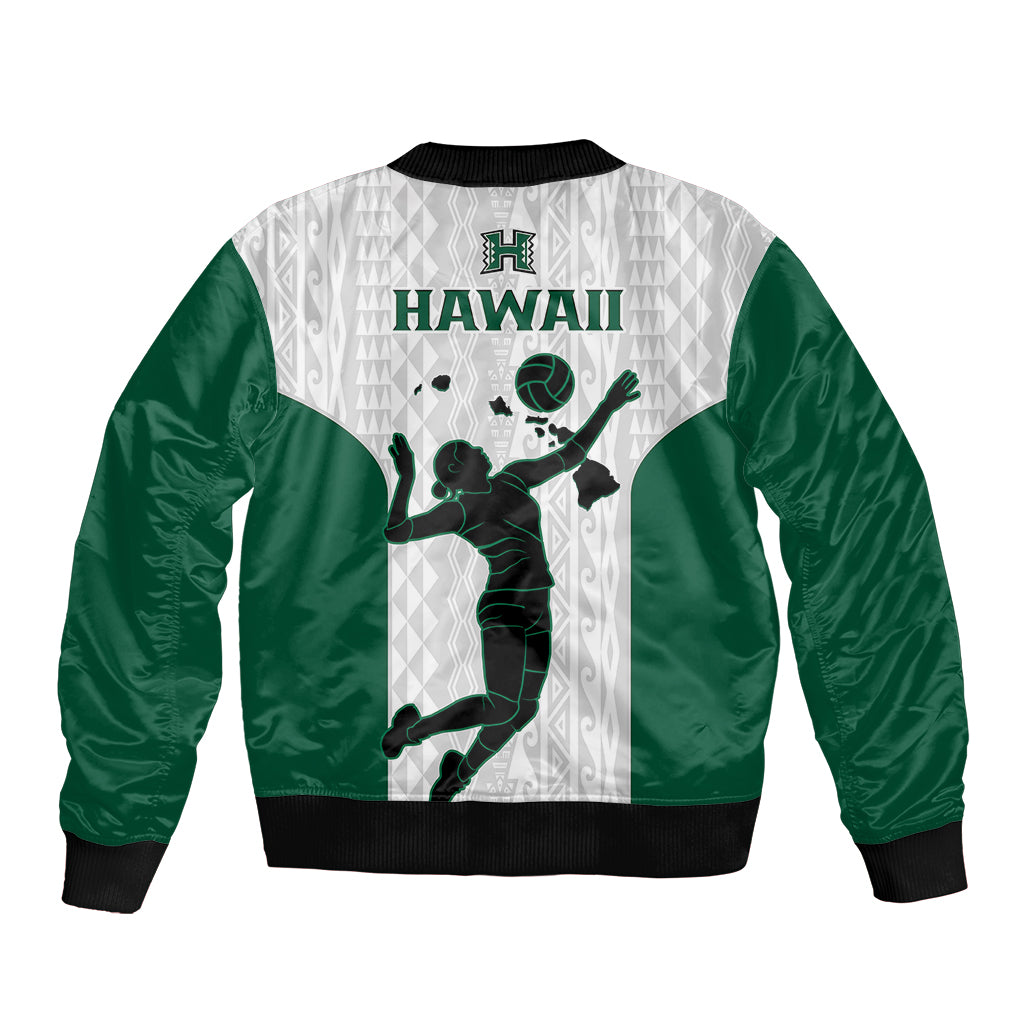 Hawaii Volleyball Sleeve Zip Bomber Jacket Hawaiian Kakau White Style - Wonder Print Shop