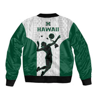 Hawaii Volleyball Sleeve Zip Bomber Jacket Hawaiian Kakau White Style - Wonder Print Shop