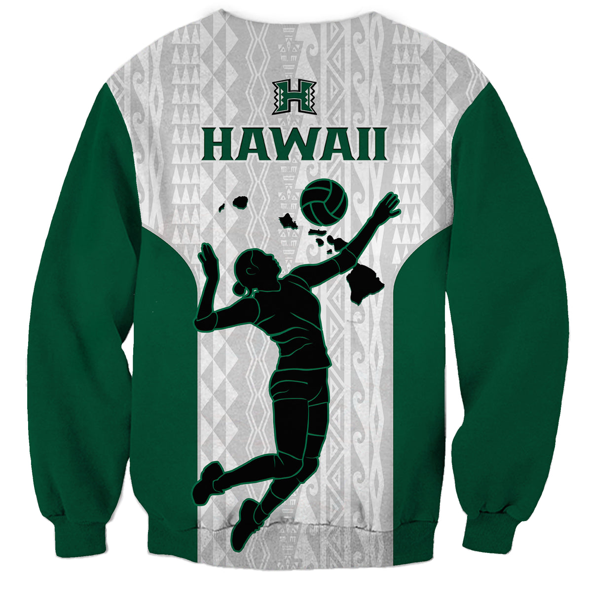 Hawaii Volleyball Sweatshirt Hawaiian Kakau White Style - Wonder Print Shop