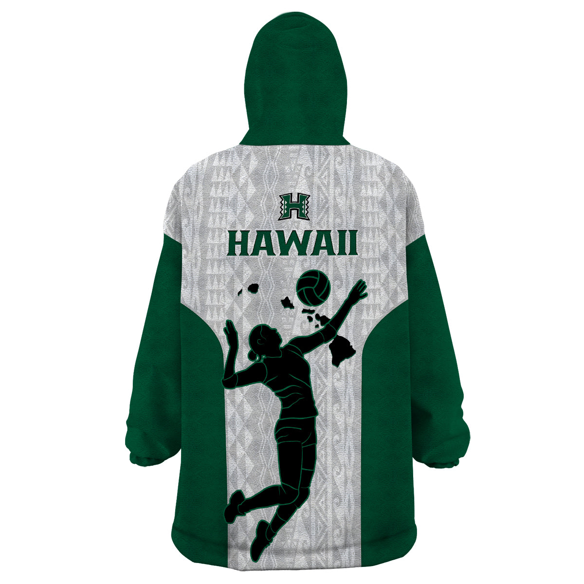 Hawaii Volleyball Wearable Blanket Hoodie Hawaiian Kakau White Style - Wonder Print Shop