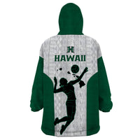 Hawaii Volleyball Wearable Blanket Hoodie Hawaiian Kakau White Style - Wonder Print Shop