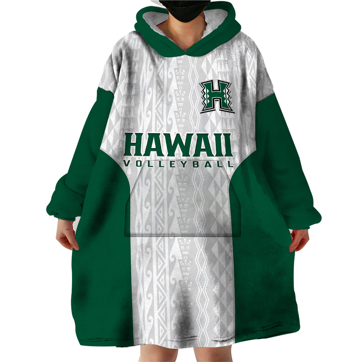 Hawaii Volleyball Wearable Blanket Hoodie Hawaiian Kakau White Style - Wonder Print Shop