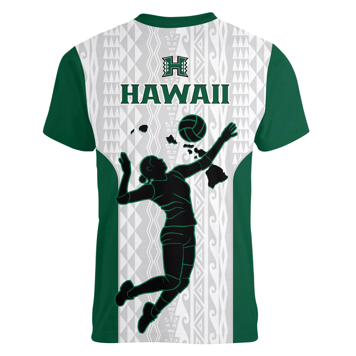 Hawaii Volleyball Women V Neck T Shirt Hawaiian Kakau White Style - Wonder Print Shop