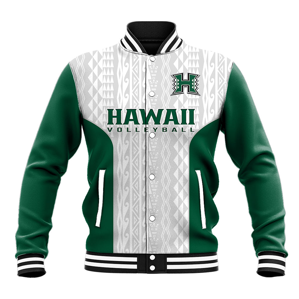 (Custom Text And Number) Hawaii Volleyball Baseball Jacket Hawaiian Kakau White Style - Wonder Print Shop