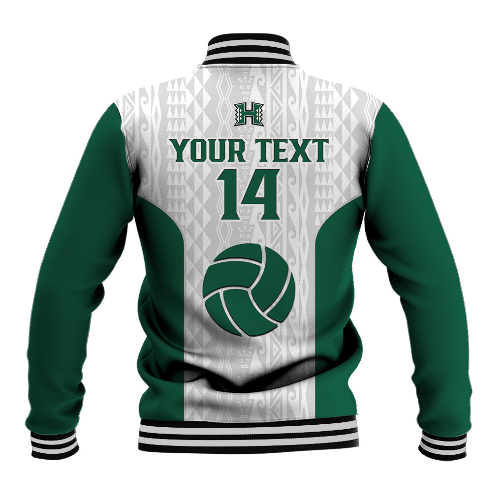 (Custom Text And Number) Hawaii Volleyball Baseball Jacket Hawaiian Kakau White Style - Wonder Print Shop
