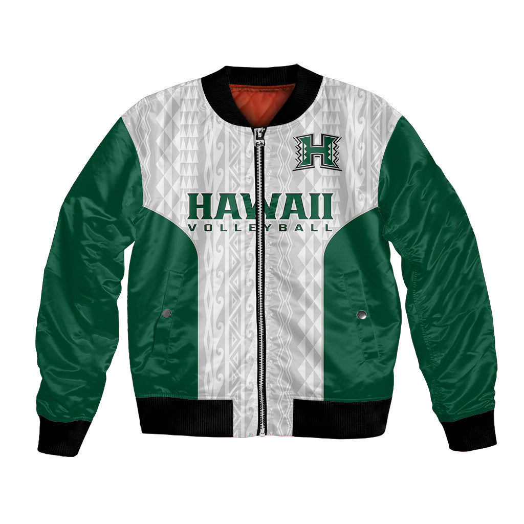 (Custom Text And Number) Hawaii Volleyball Bomber Jacket Hawaiian Kakau White Style - Wonder Print Shop