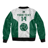 (Custom Text And Number) Hawaii Volleyball Bomber Jacket Hawaiian Kakau White Style - Wonder Print Shop