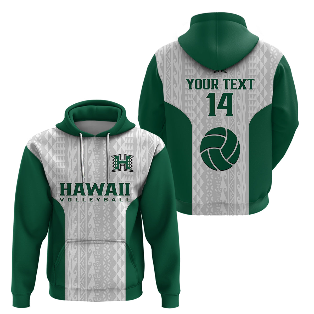 Custom Hawaii Volleyball Hoodie Hawaiian Kakau White Style - Wonder Print Shop