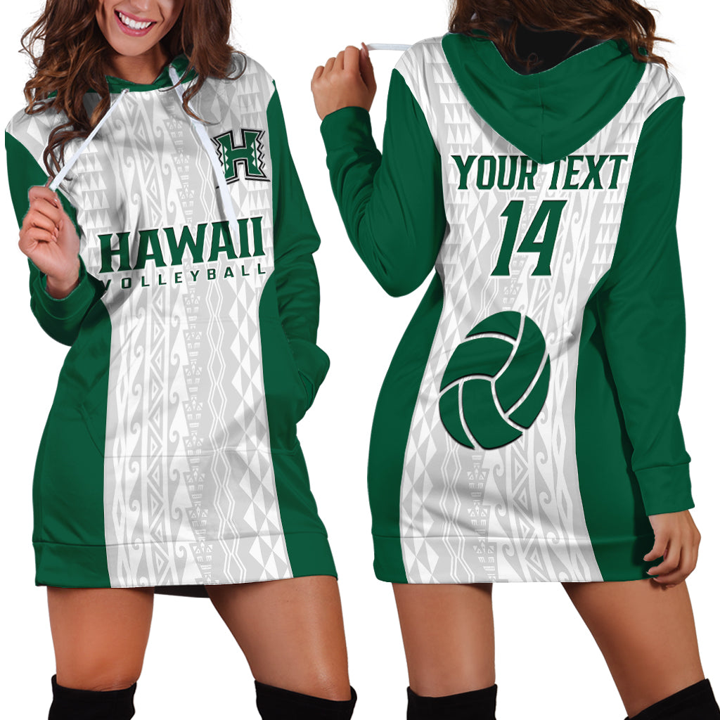 (Custom Text And Number) Hawaii Volleyball Hoodie Dress Hawaiian Kakau White Style - Wonder Print Shop