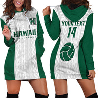 (Custom Text And Number) Hawaii Volleyball Hoodie Dress Hawaiian Kakau White Style - Wonder Print Shop