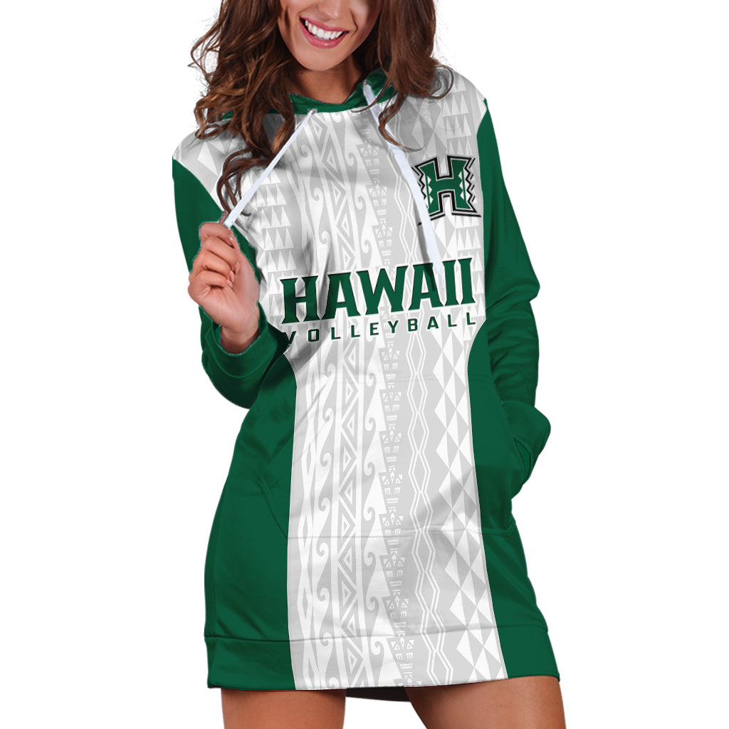 (Custom Text And Number) Hawaii Volleyball Hoodie Dress Hawaiian Kakau White Style - Wonder Print Shop
