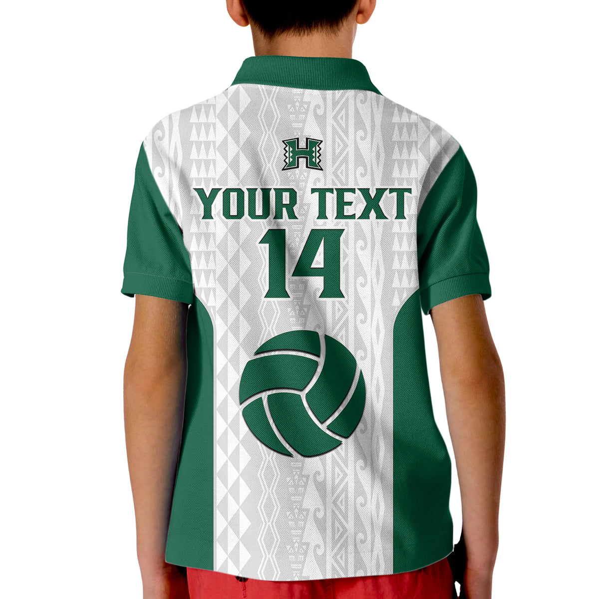 (Custom Text And Number) Hawaii Volleyball Polo Shirt for Kid Hawaiian Kakau White Style - Wonder Print Shop