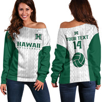 (Custom Text And Number) Hawaii Volleyball Off Shoulder Sweater Hawaiian Kakau White Style - Wonder Print Shop