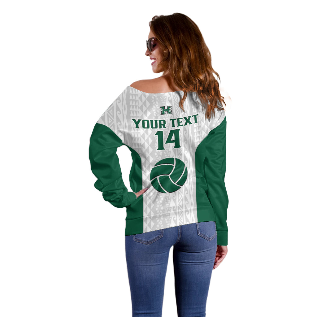 (Custom Text And Number) Hawaii Volleyball Off Shoulder Sweater Hawaiian Kakau White Style - Wonder Print Shop