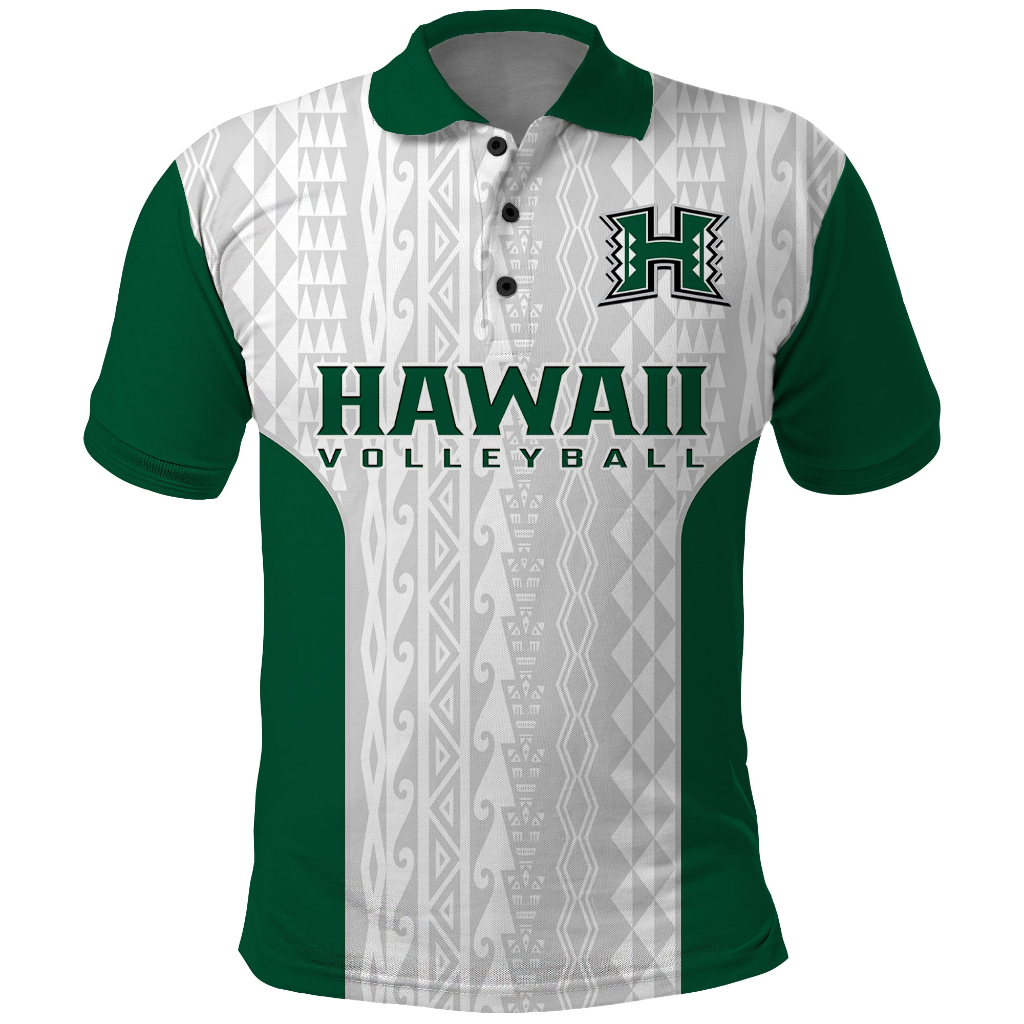 (Custom Text And Number) Hawaii Volleyball Polo Shirt Hawaiian Kakau White Style - Wonder Print Shop