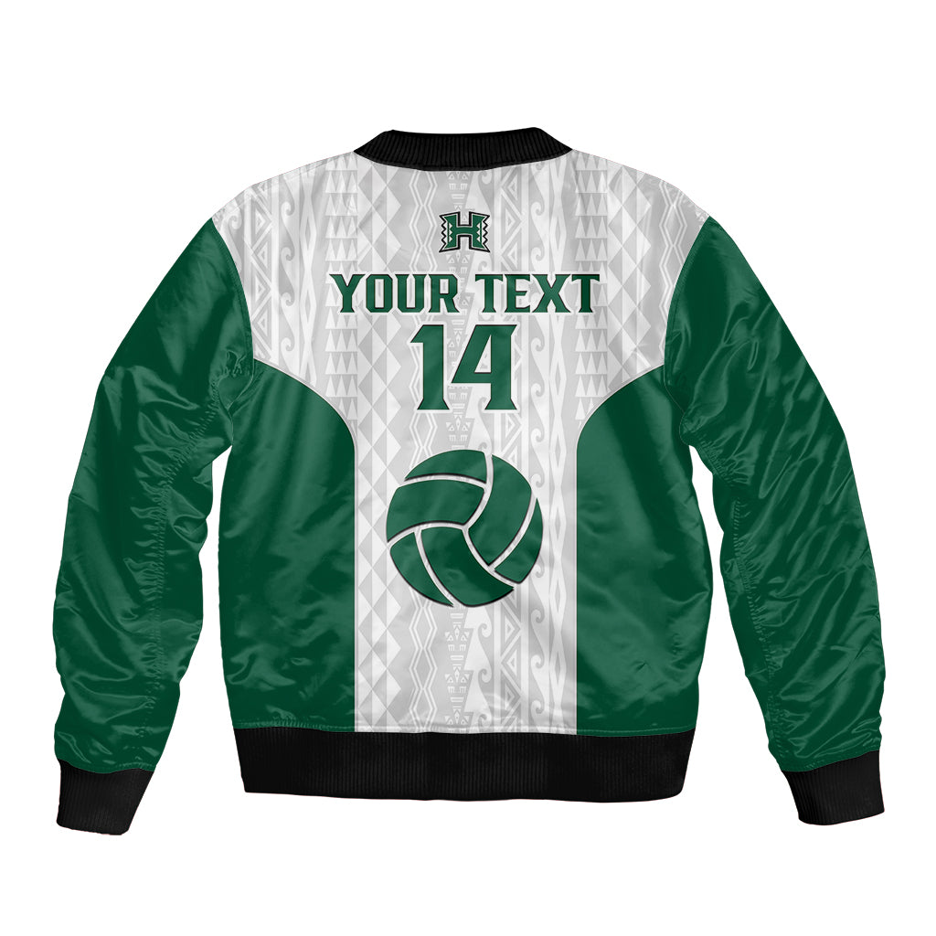 (Custom Text And Number) Hawaii Volleyball Sleeve Zip Bomber Jacket Hawaiian Kakau White Style - Wonder Print Shop