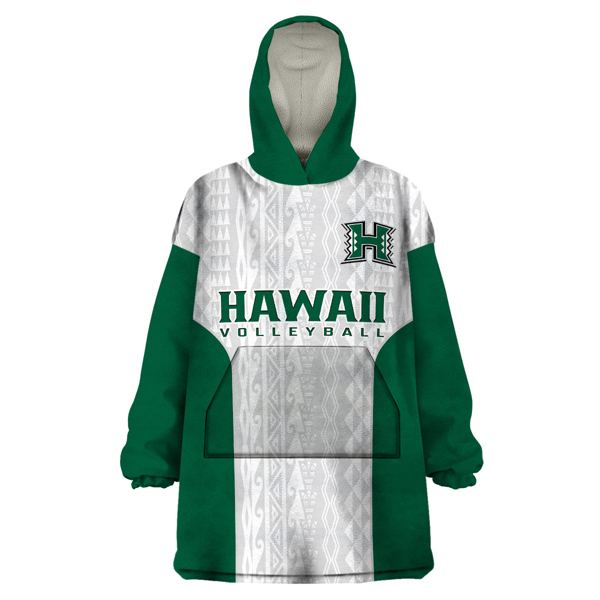 (Custom Text And Number) Hawaii Volleyball Wearable Blanket Hoodie Hawaiian Kakau White Style - Wonder Print Shop