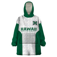(Custom Text And Number) Hawaii Volleyball Wearable Blanket Hoodie Hawaiian Kakau White Style - Wonder Print Shop