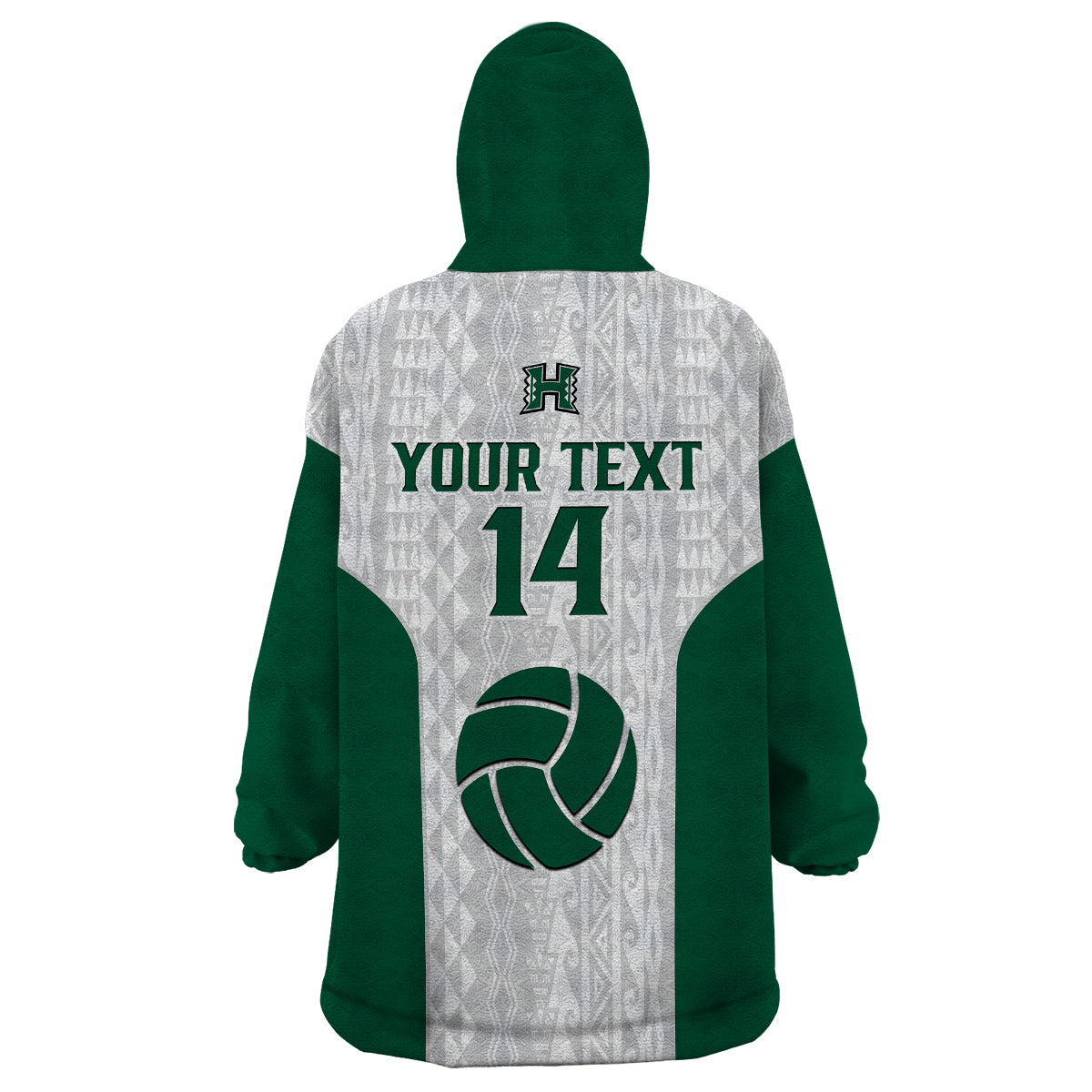(Custom Text And Number) Hawaii Volleyball Wearable Blanket Hoodie Hawaiian Kakau White Style - Wonder Print Shop
