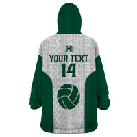 (Custom Text And Number) Hawaii Volleyball Wearable Blanket Hoodie Hawaiian Kakau White Style - Wonder Print Shop