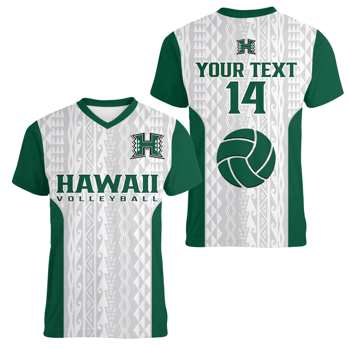 (Custom Text And Number) Hawaii Volleyball Women V Neck T Shirt Hawaiian Kakau White Style - Wonder Print Shop