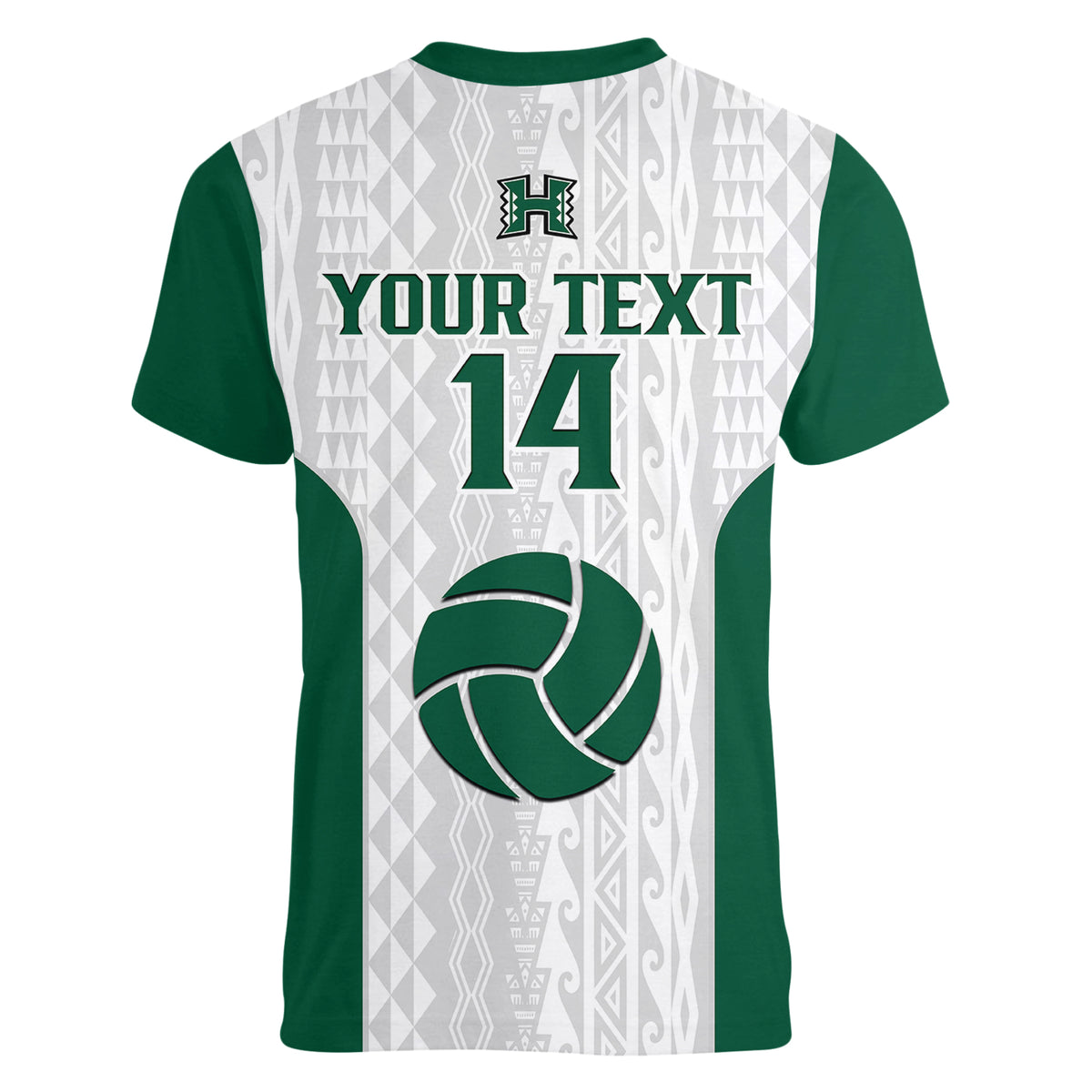(Custom Text And Number) Hawaii Volleyball Women V Neck T Shirt Hawaiian Kakau White Style - Wonder Print Shop