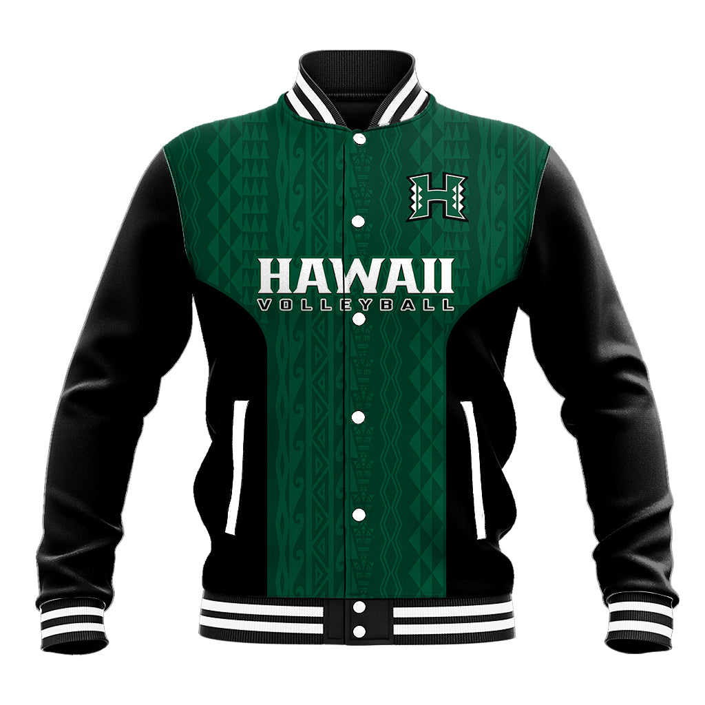 Hawaii Volleyball Baseball Jacket Hawaiian Kakau Green Style - Wonder Print Shop