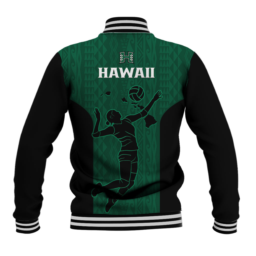 Hawaii Volleyball Baseball Jacket Hawaiian Kakau Green Style - Wonder Print Shop