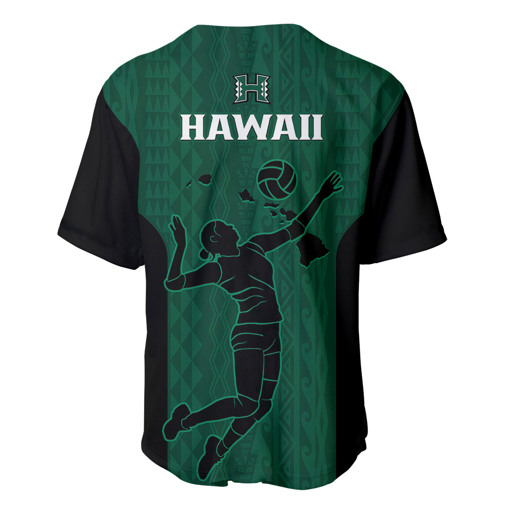 Hawaii Volleyball Baseball Jersey Hawaiian Kakau Green Style - Wonder Print Shop
