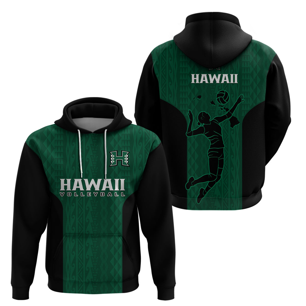 Hawaii Volleyball Hoodie Hawaiian Kakau Green Style - Wonder Print Shop