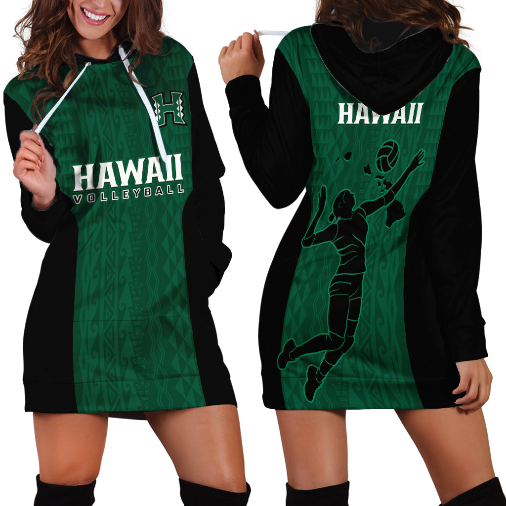 Hawaii Volleyball Hoodie Dress Hawaiian Kakau Green Style - Wonder Print Shop