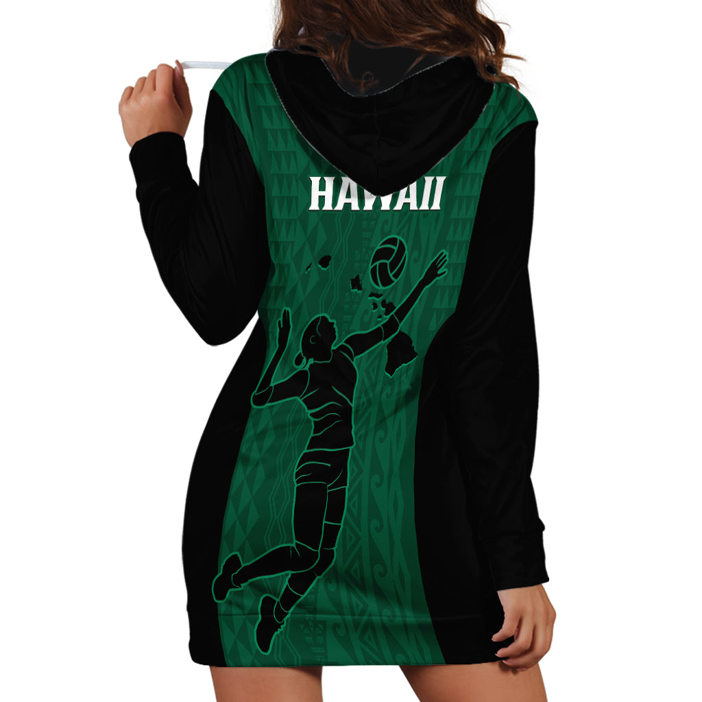 Hawaii Volleyball Hoodie Dress Hawaiian Kakau Green Style - Wonder Print Shop