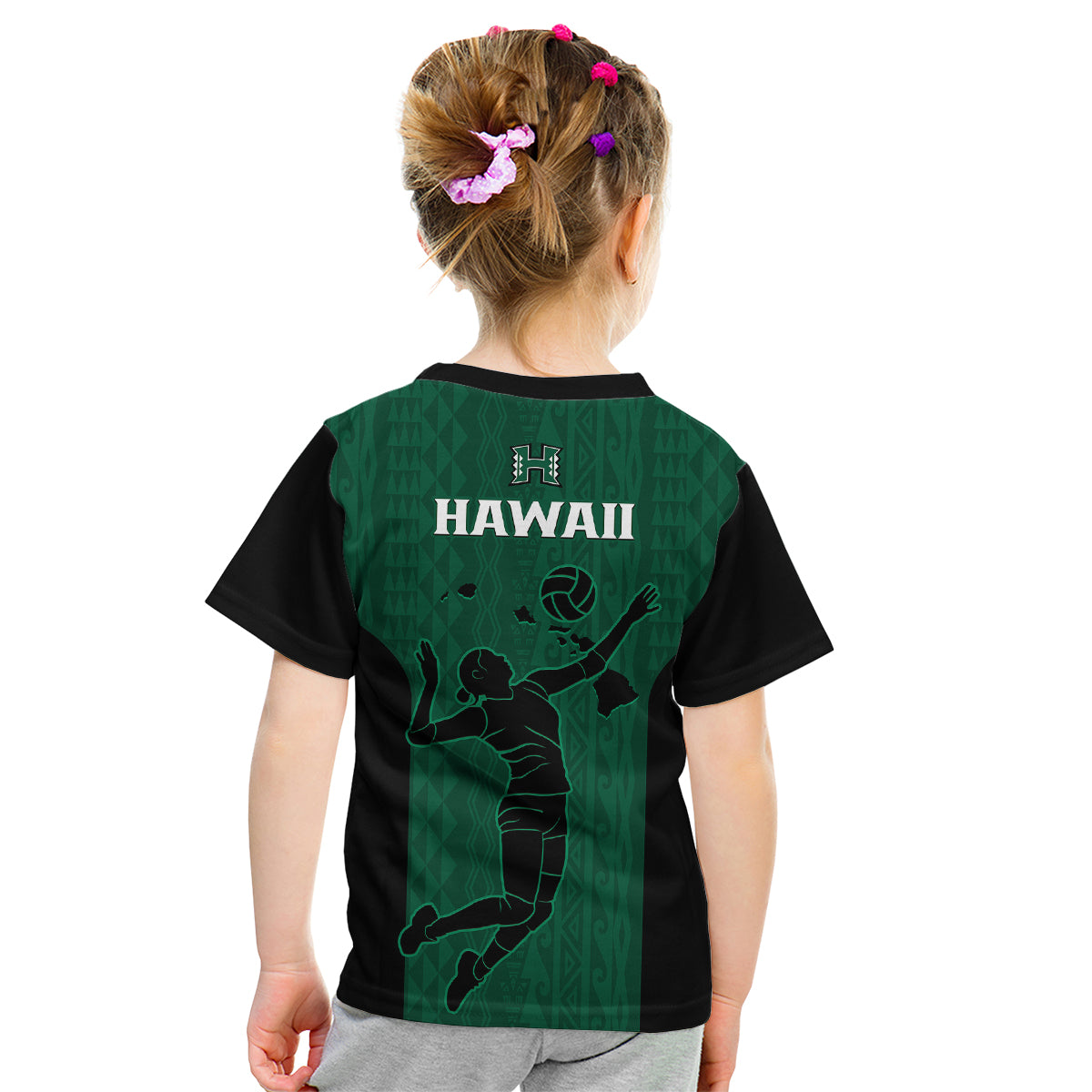 Hawaii Volleyball Kid T Shirt Hawaiian Kakau Green Style - Wonder Print Shop