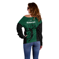 Hawaii Volleyball Off Shoulder Sweater Hawaiian Kakau Green Style - Wonder Print Shop