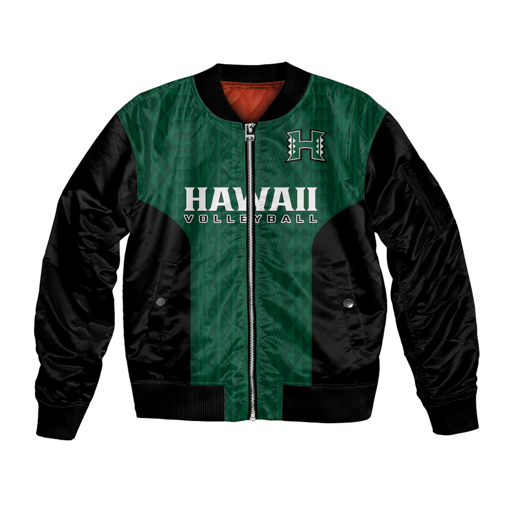 Hawaii Volleyball Sleeve Zip Bomber Jacket Hawaiian Kakau Green Style - Wonder Print Shop