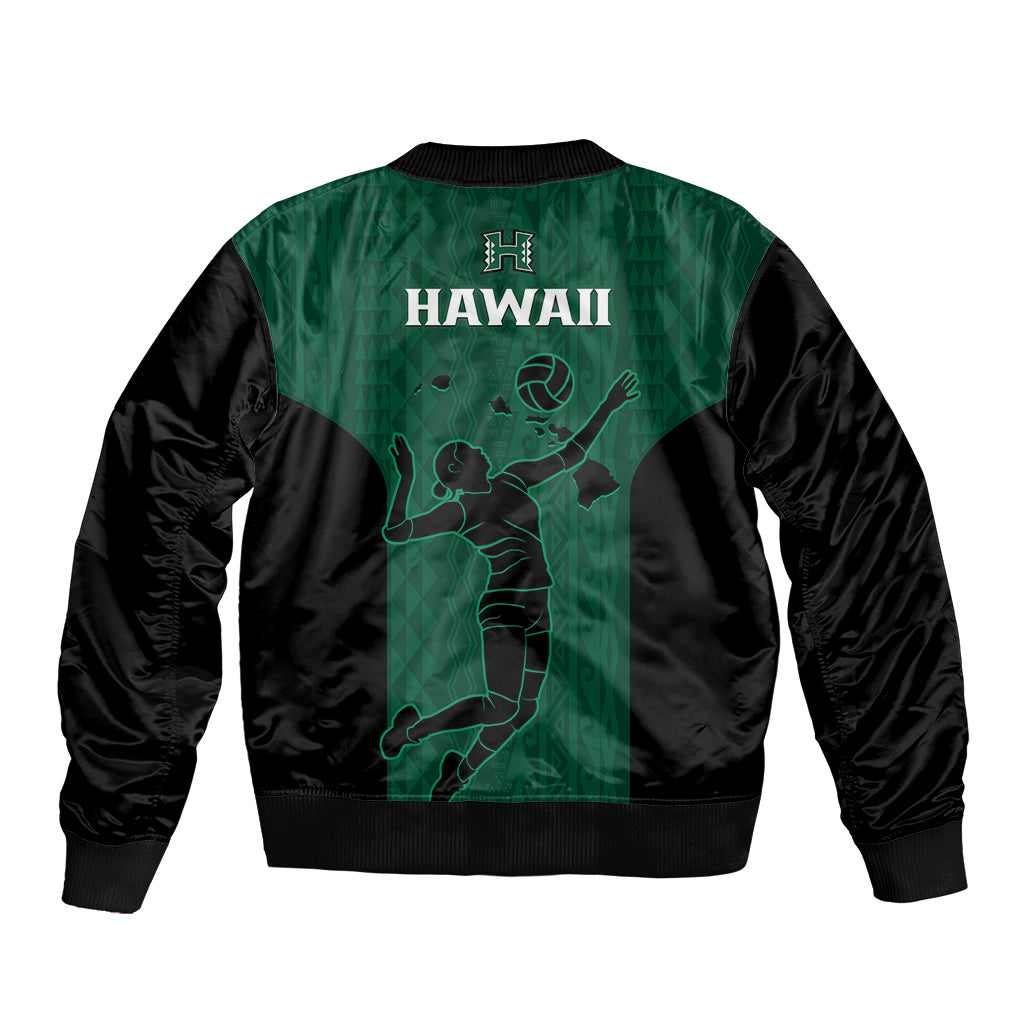 Hawaii Volleyball Sleeve Zip Bomber Jacket Hawaiian Kakau Green Style - Wonder Print Shop